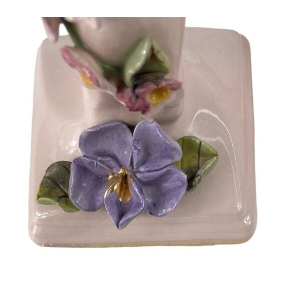 Vintage 1950s Set of 2 Pink/Gold Bud Vases w/ Applied Flowers Darvill LA Cali - Picture 11 of 13